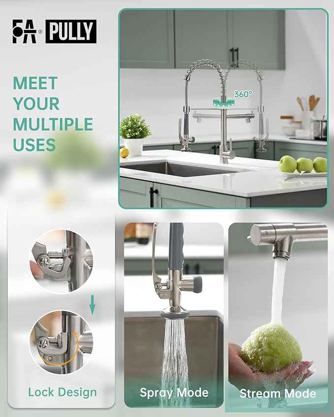 Fapully Commercial Pull Down Kitchen Sink Faucet with Sprayer Brushed Nickel
