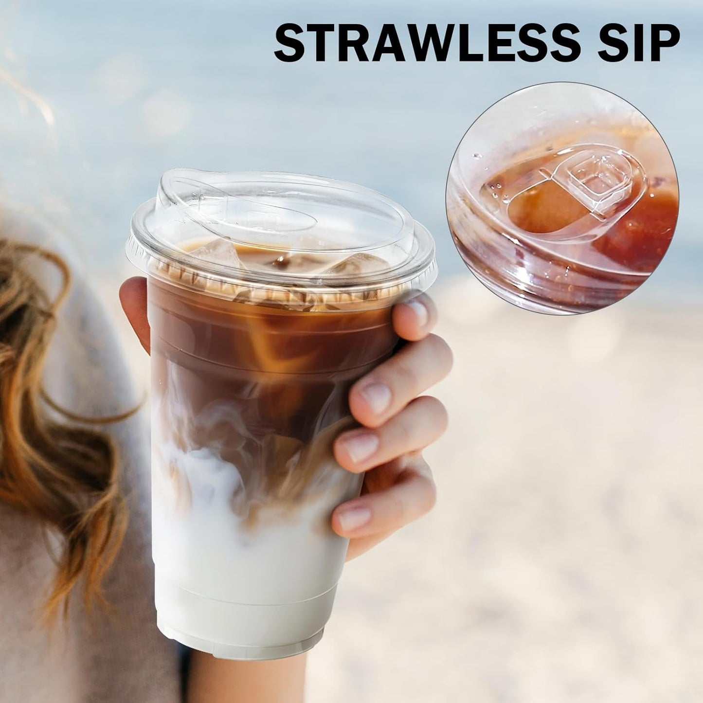 100 Pack 20 oz Clear Plastic Cups with Lids, Disposable Iced Coffee Cups with Sip Lids, Sturdy Plastic Smoothie Cups for Cold Drinks