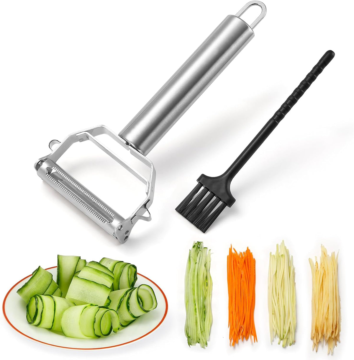 Stainless Steel Peeler Julienne Cutter Slicer for Carrot Potato Melon Vegetable and Fruit with Cleaning Brush - Culinary Roots