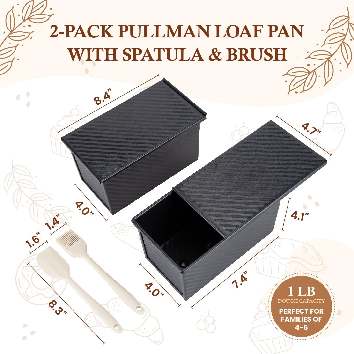 CARTMAN Bread Loaf Pan 2 Pack, 9x4 Pullman Loaf Pan with lid and a Silicone Spatula and Basting Pastry Brush, 1 lb Dough Capacity,Non-Stick Carbon Steel bread pans for homemade bread - Culinary Roots