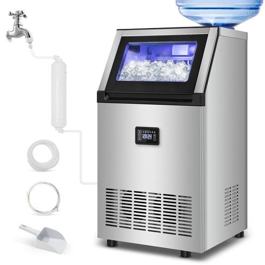 Ice Maker Commercial Ice Machine 200 lbs /24H, 33 lbs Large Storage Capacity Bin, Under Counter or Freestanding Ice Cube Makers Stainless Steel for Restaurant Bar Cafe