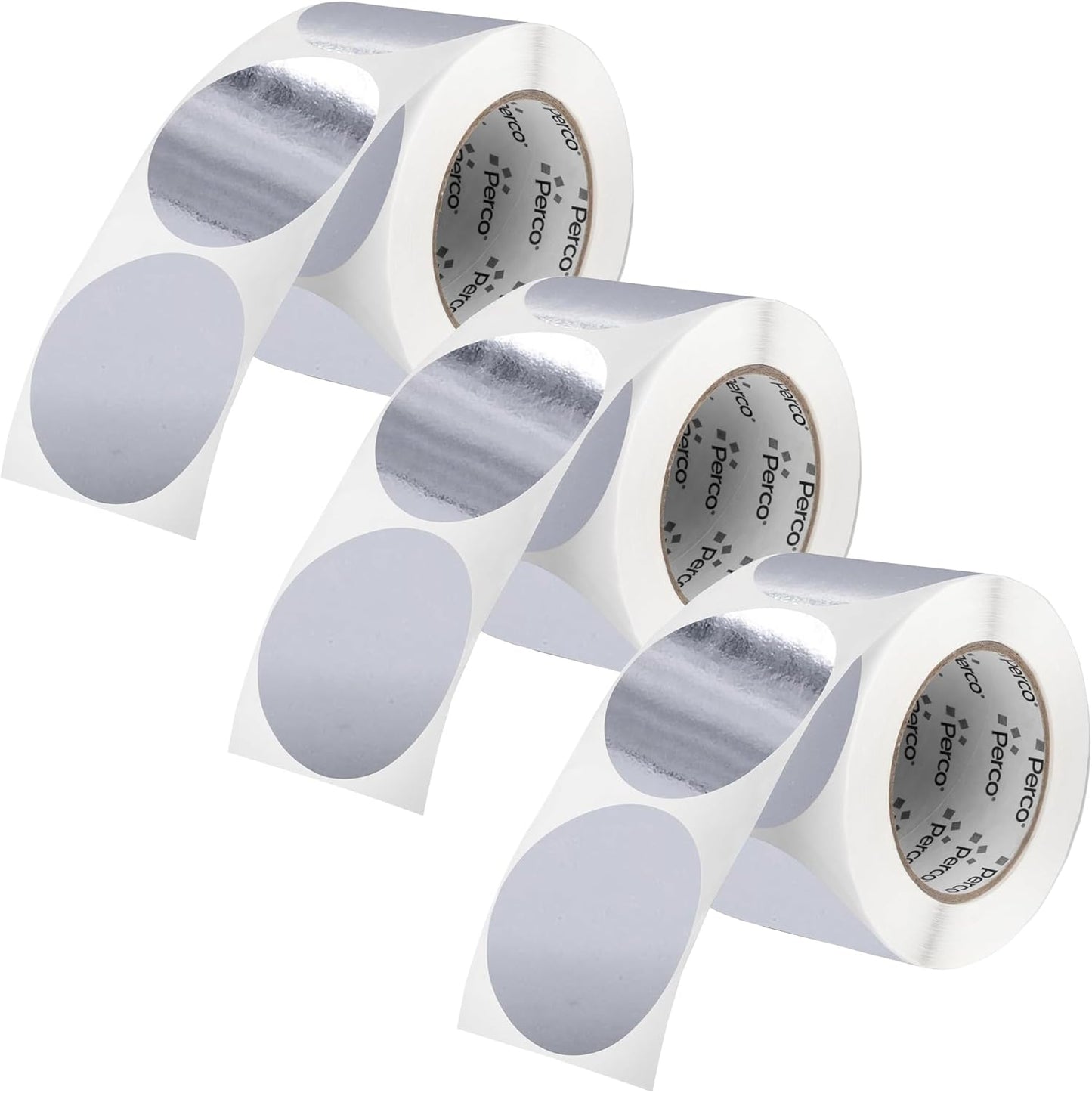 Perco Metallic Silver 3" Round Circle Dot Sticker Labels for Wedding Invitations - Multi-Roll Pack (3 Rolls, 500 Labels Each) - Permanent Adhesive, Vibrant Colors, Perforated for Easy Use, Made in USA