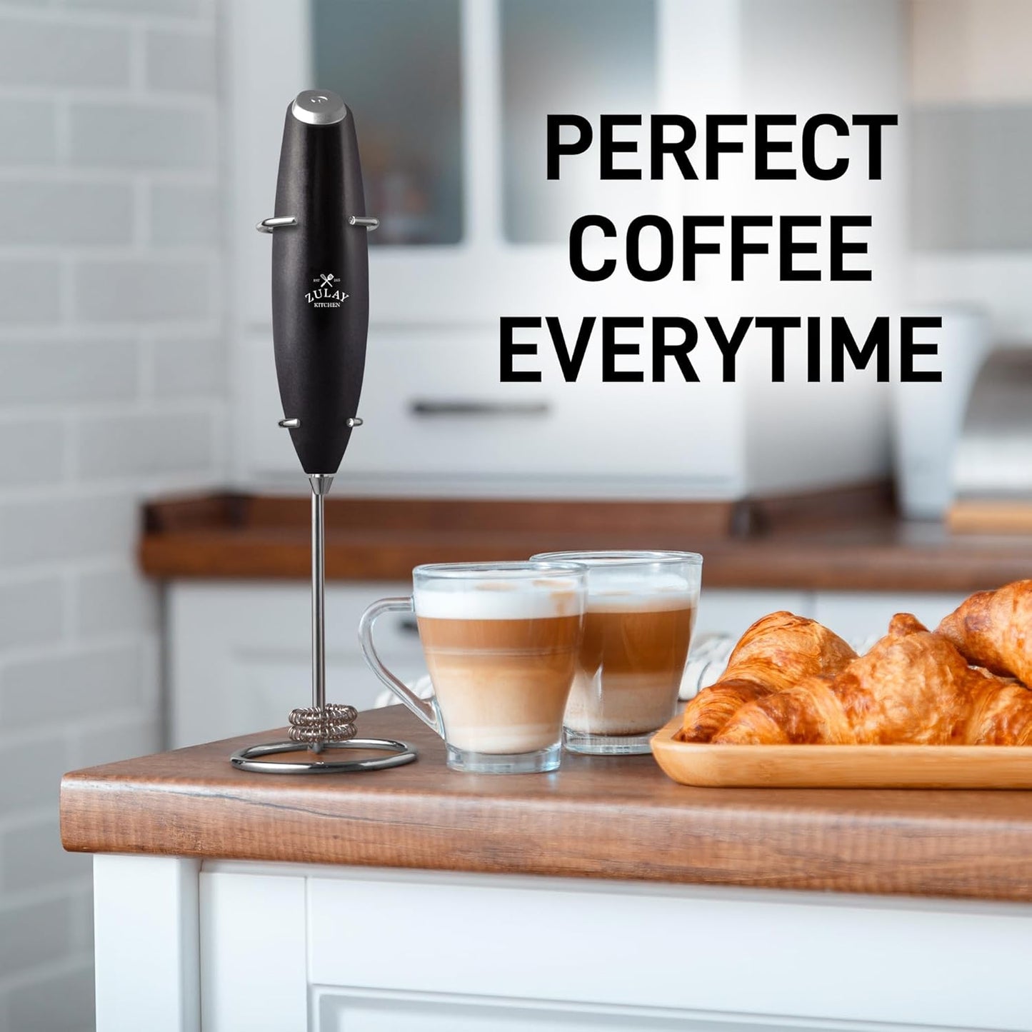 Zulay Kitchen Powerful Double Whisk Milk Frother Handheld - Foam Maker With Stand - Whisk Drink Mixer for Coffee, Mini Foamer for Latte, Matcha, Frappe, Hot Chocolate & Cappuccino (Metallic Black) - Culinary Roots