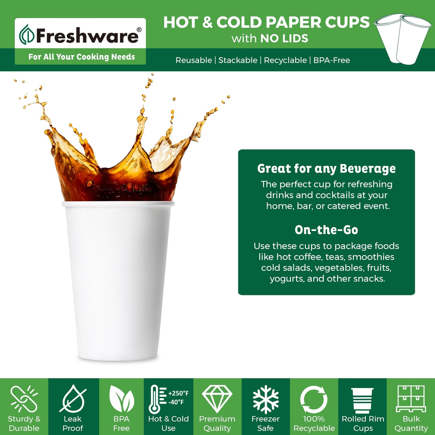 Coffee Cups 20 oz [100 Pack] Disposable Paper Cups for Hot or Iced Coffee Cup (100 Count)