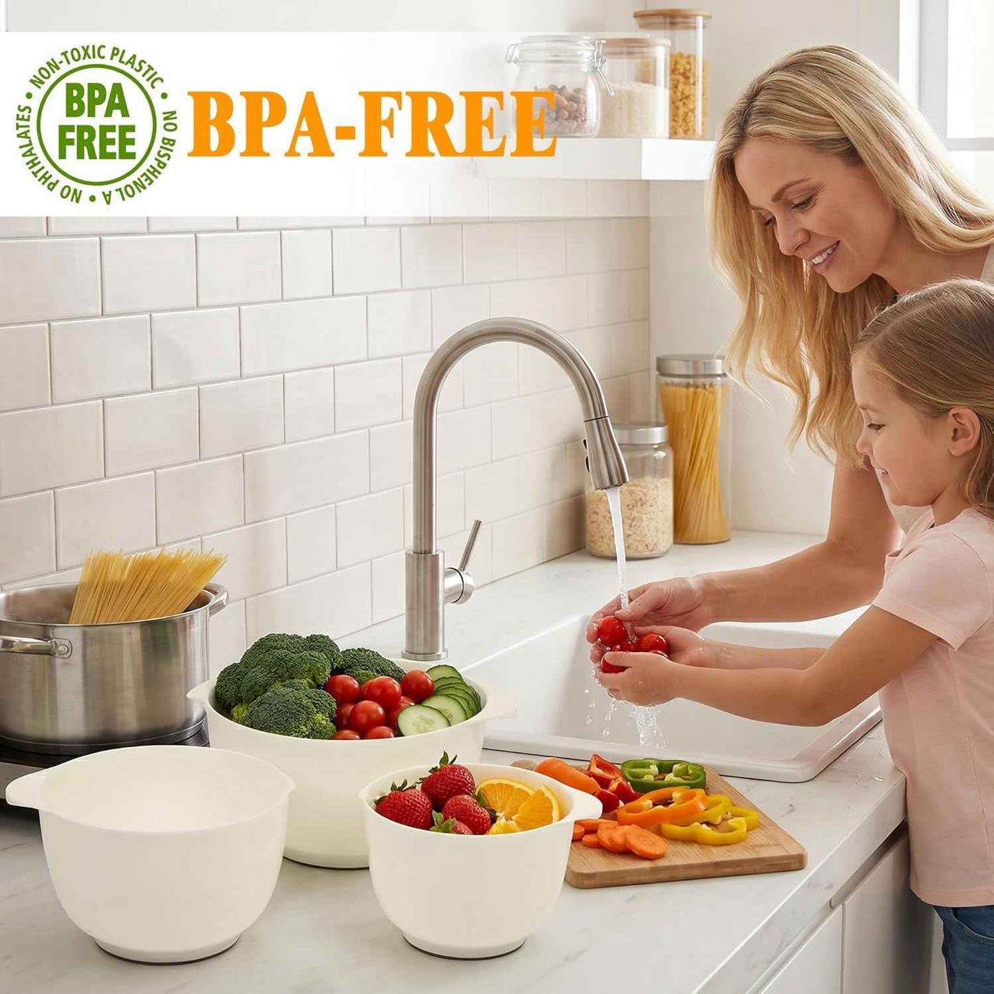 4.5 Quart Large Plastic Mixing Bowls set with Pour Spout