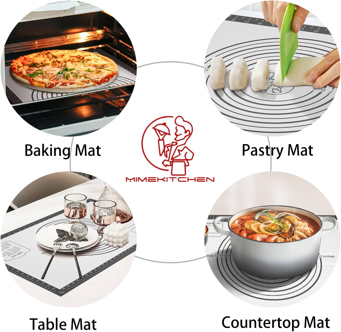 Silicone Baking Mat with Measurement, Non Stick Siliocne Pastrty Mat for Dough Rolling, Making Cookies, Macarons, Bread, Cake and Candy Reusable Fondant Mat Baking Supplies