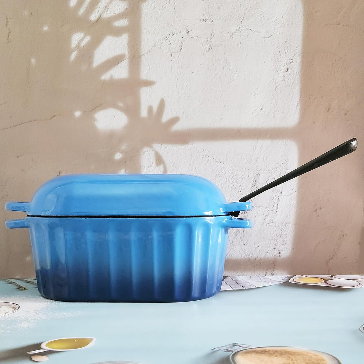 Dutch Oven Enameled Cast Iron Bread Pan with Lid Sourdough Loaf Pans for Baking Bread Large Heavy Oval Bread Dutch Oven with Movable Handle 4 Qt Blue Dishwasher Safe - Culinary Roots