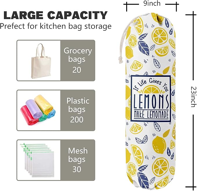 If Life Gives You Lemons Make Lemonade, Kitchen Grocery Bags Holder Container Organizer, Plastic Bag Holders Storage for Garbage Shopping Trash Sack, Gift for Women Mother Grandmother Friend