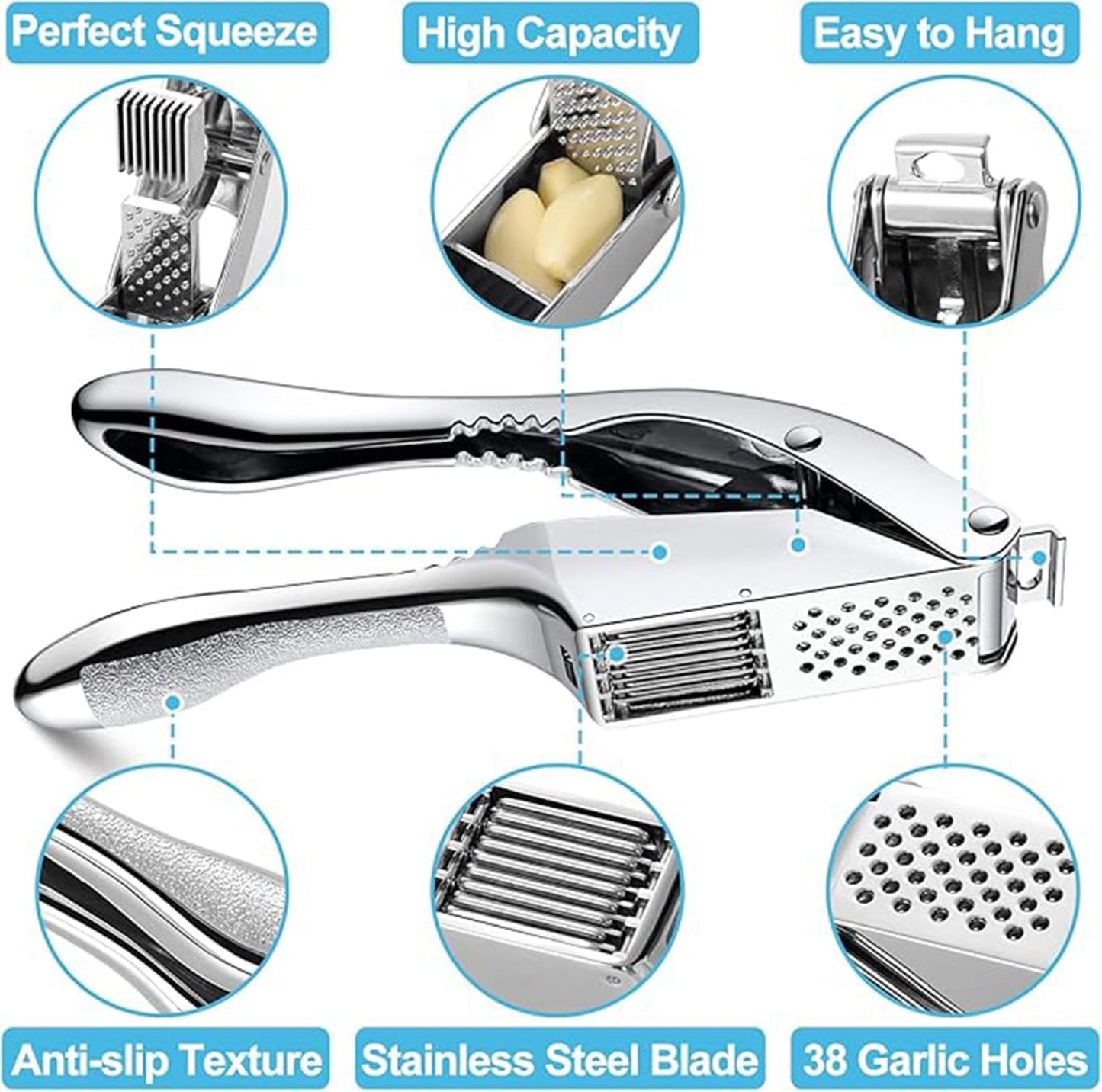 Garlic Press and Slicer 2 in 1, Rust Proof & Dishwasher Safe Professional Garlic Mincer Tool, Effortlessly Crush and Mince Garlic with this Ergonomic Handle-Garlic Peeler & Brush ANCQMI(Pear white) - Culinary Roots