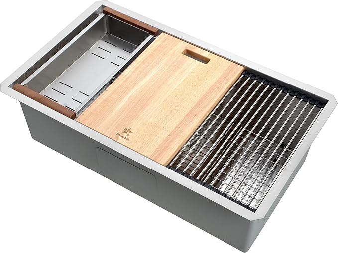 STARSTAR Stainless Steel Colander For Workstation Kitchen Sink (Wood Cover, 16.8 W - 8 L)