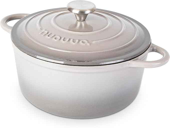 Cast Iron Pot with Lid – Non-Stick Ovenproof Enamelled Casserole Pot, Oven Safe up to 500° F – Sturdy Dutch Oven Cookware – Grey, 5-Quart, 24cm – by Nuovva