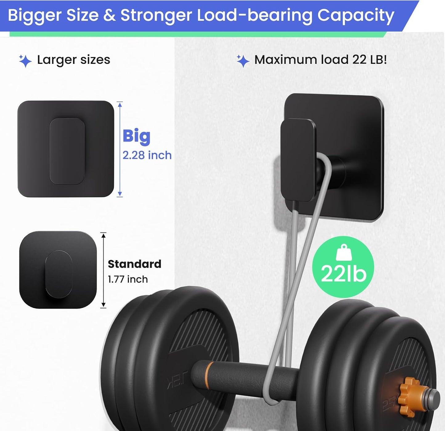 Black Hooks for Hanging Heavy Duty, Adhesive Hooks for Shower, Bathroom, Kitchen, Robe, Towel, Coat, Waterproof & Rustproof Hook for Walls No Damage, Stainless Steel Sticky Hook - 6 Pack