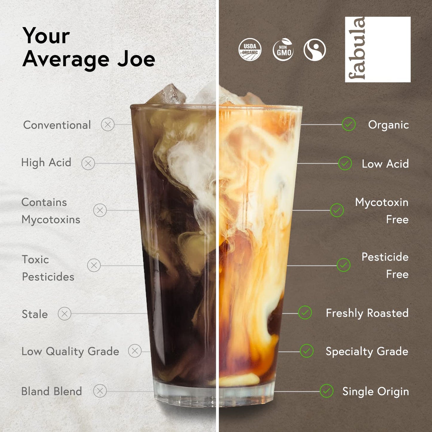 Fabula Coffee Cold Brew Freshly Ground - Organic - Low Acid - Single Origin - Non-GMO - Mold Free - 12 Ounces