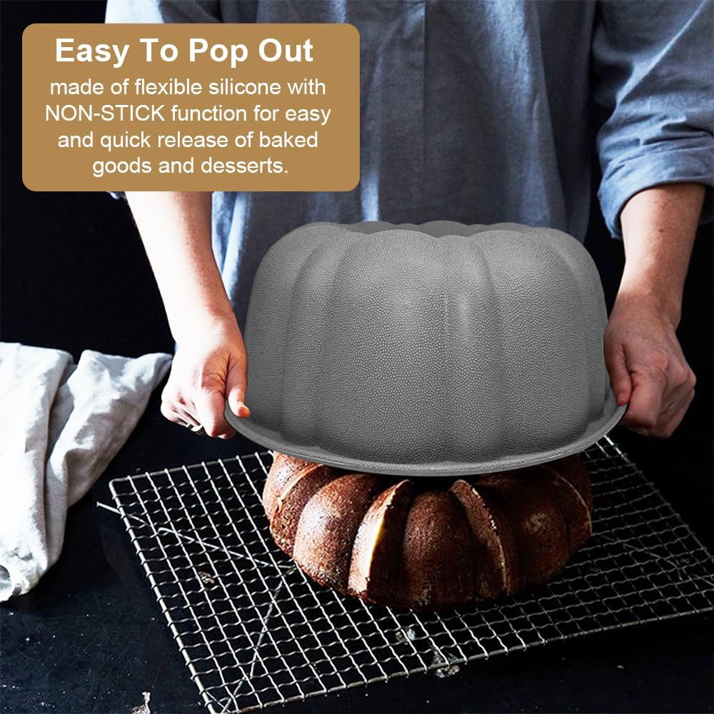 10 inch Silicone Bundt Cake Pan, Non-Stick Silicone Fluted Pans, ome Baking DIY Cake Mold for Cake, Jelly, Bread, Chocolate, Para Gelatinas (Red) (Grey, 1 Pack) - Culinary Roots