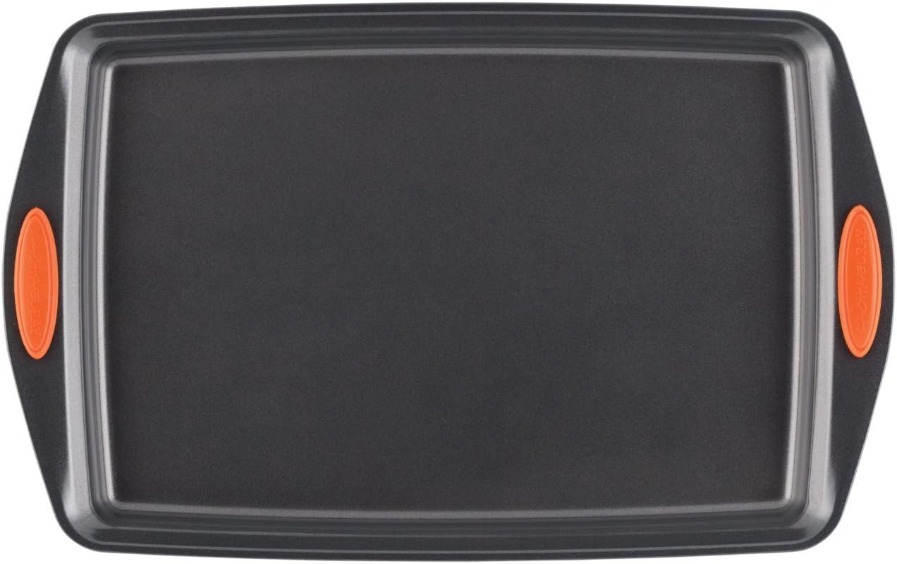 Rachael Ray Nonstick Bakeware Set with Grips, Nonstick Cookie Sheets / Baking Sheets - 3 Piece, Gray with Orange Grips - Culinary Roots