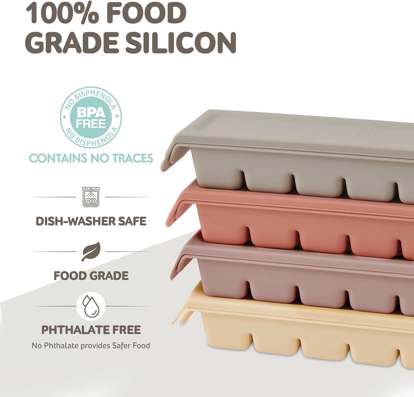 Silicone Freezer Trays with Lid, 2ea 1oz 6 Section-Leak Proof Silicone Freezer molds for Homemade Baby Food Breastmilk, Purees, Vegetables, Fruit, Baby Food Jars Ice Tray with Lid BPA Free Gray
