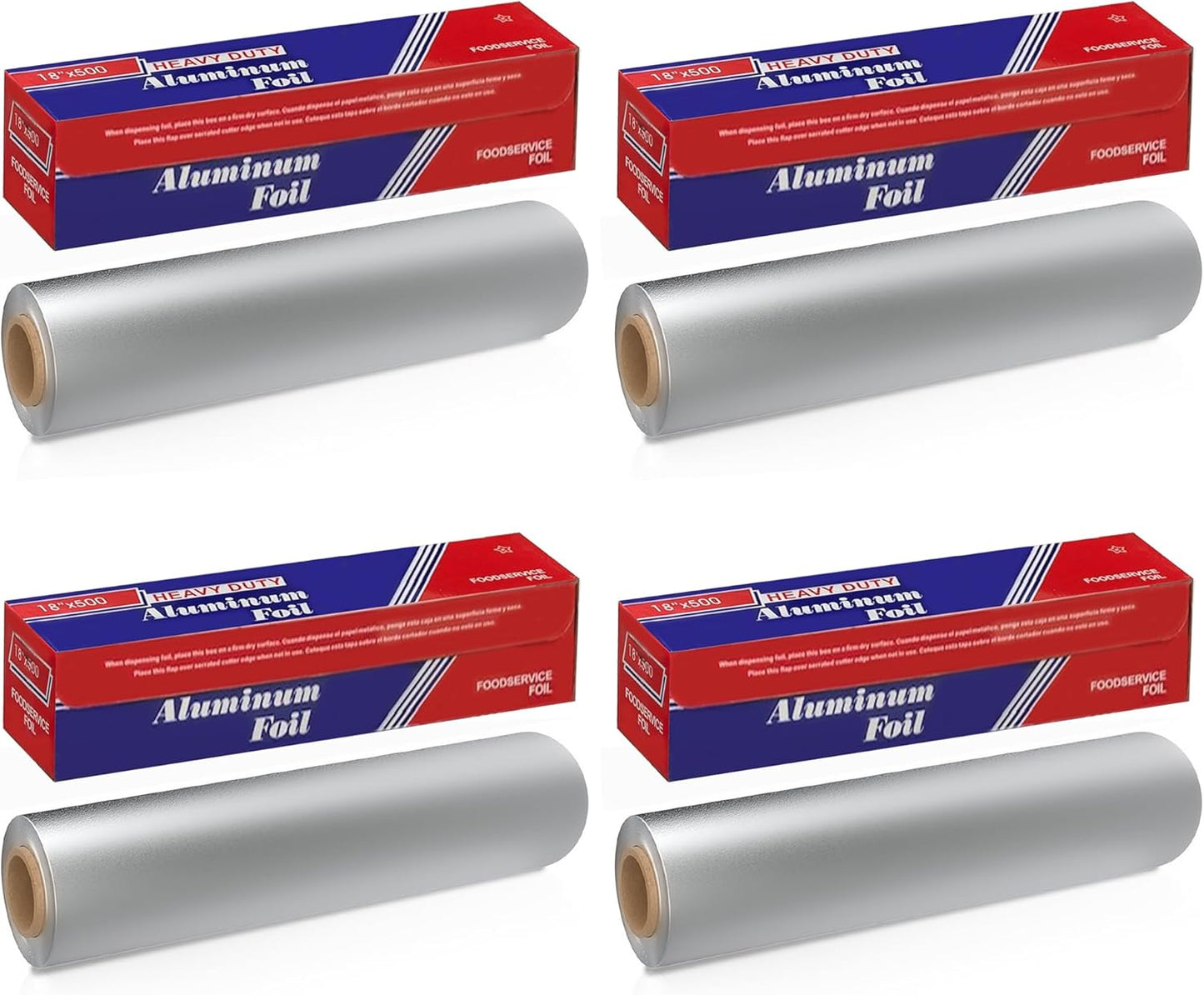 Aluminum Foil Wrap | Heavy-Duty, Commercial Grade for Food Service Industry | Silver Foil for Cooking, Roasting, Baking, BBQ & Parties | 18"x 500 feet (4 Pack)