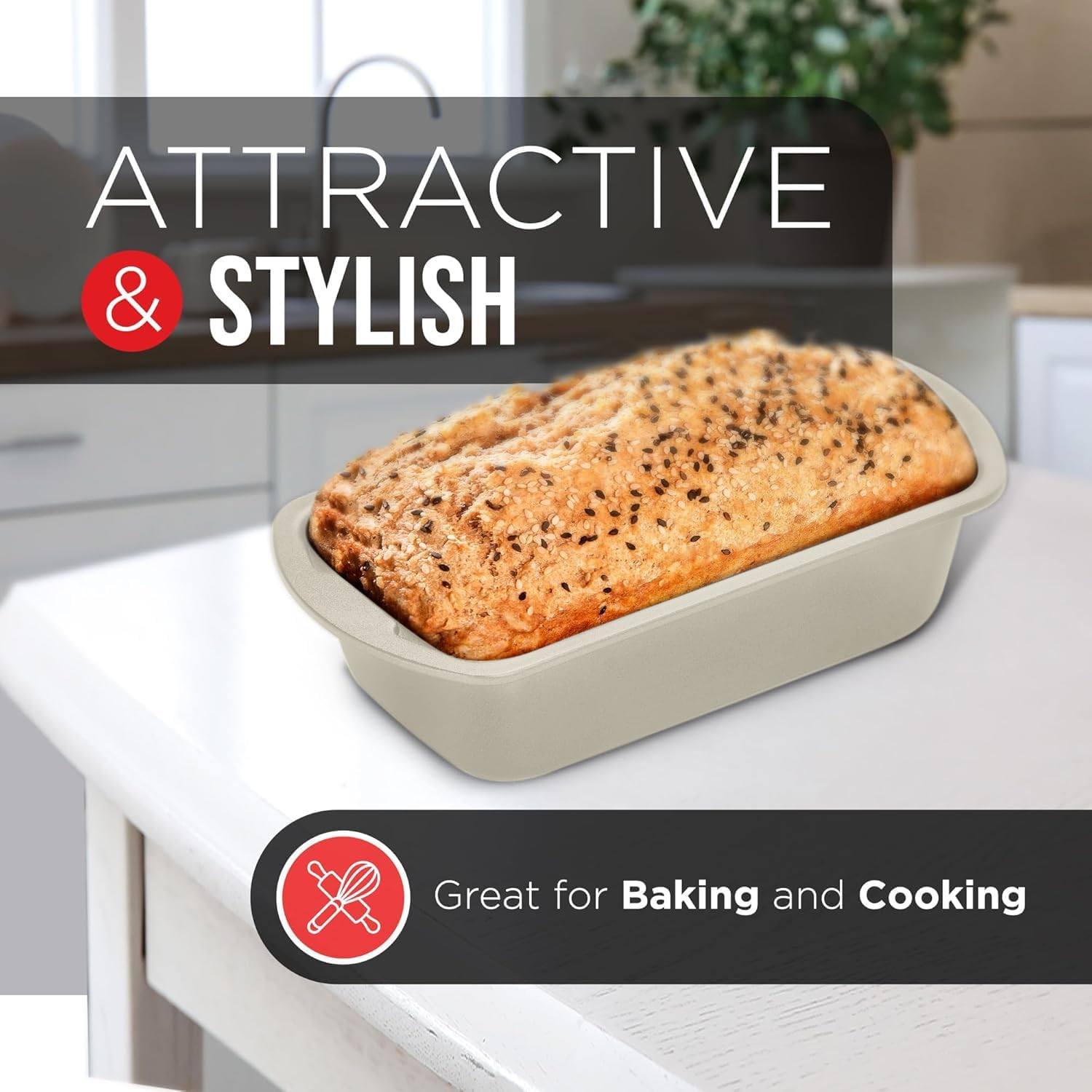Nonstick Loaf Pan Set Pack of 2, 10.2" & 11" Large Baking Bread Pan, Oven Safe Up to 450°F, PFOA, PFOS, PTFE Free, Space Saving Stackable Design, Stain Resistant, Dishwasher Friendly, White Marble - Culinary Roots