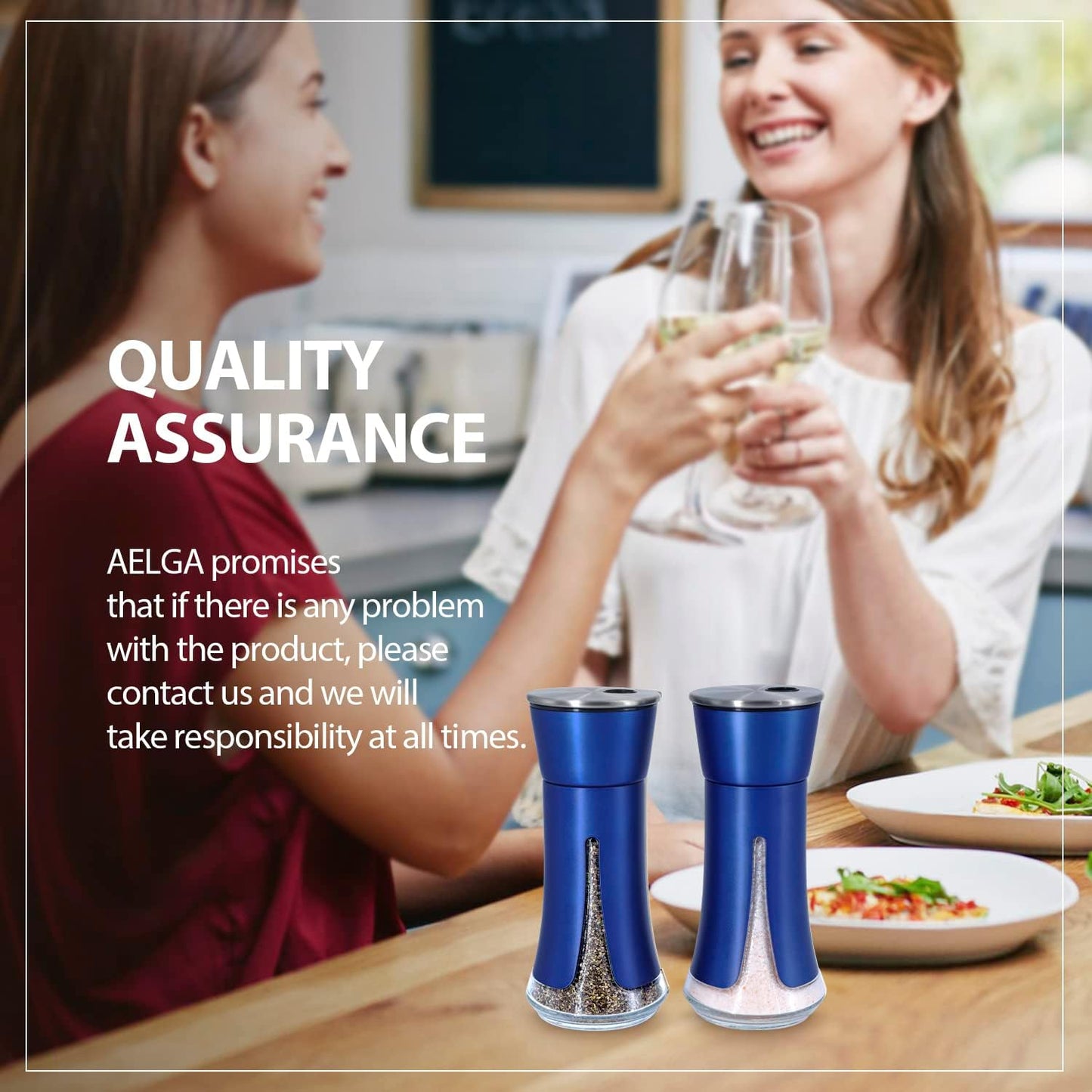 Blue Salt and Pepper Shakers by Aelga, Salt Shaker with Adjustable Pour Holes, Blue Kitchen Accessories, Decor for Kitchen,Restaurants,Camp,BBQ