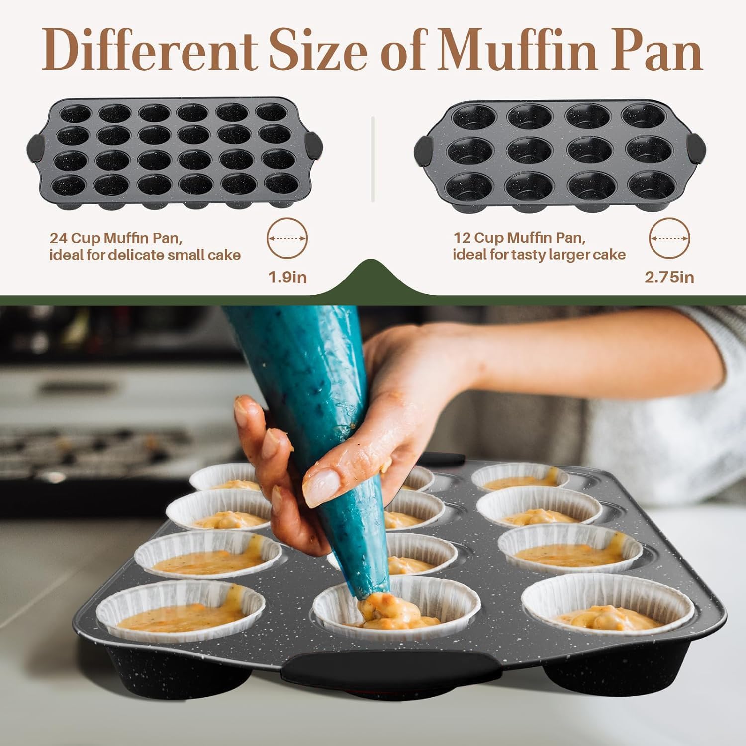 11-Piece Nonstick Baking Pan Set, Stackable Bakeware Sets, Oven Pans for Baking with Silicone Handles, Includes Cookie Sheet, Cake Pans, Loaf Pan, Pizza Pan, Muffin Pan, Black - Culinary Roots