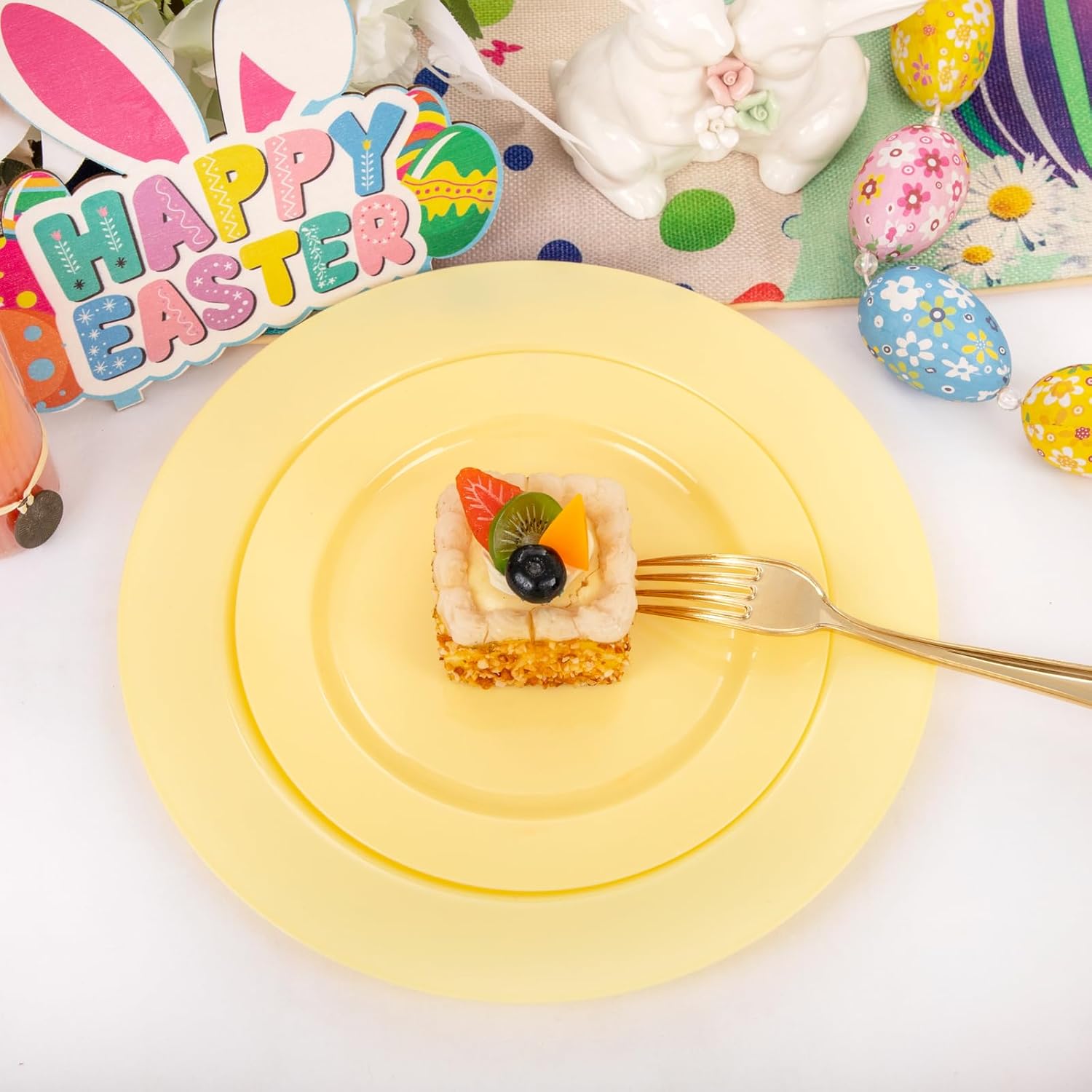 FLOWERCAT 60PCS Yellow Plates - Heavy Duty Yellow Plastic Plates Disposable 10.25inch & 7.5inch for Easter Party/Wedding/Spring - Serve for 30 guests - Culinary Roots