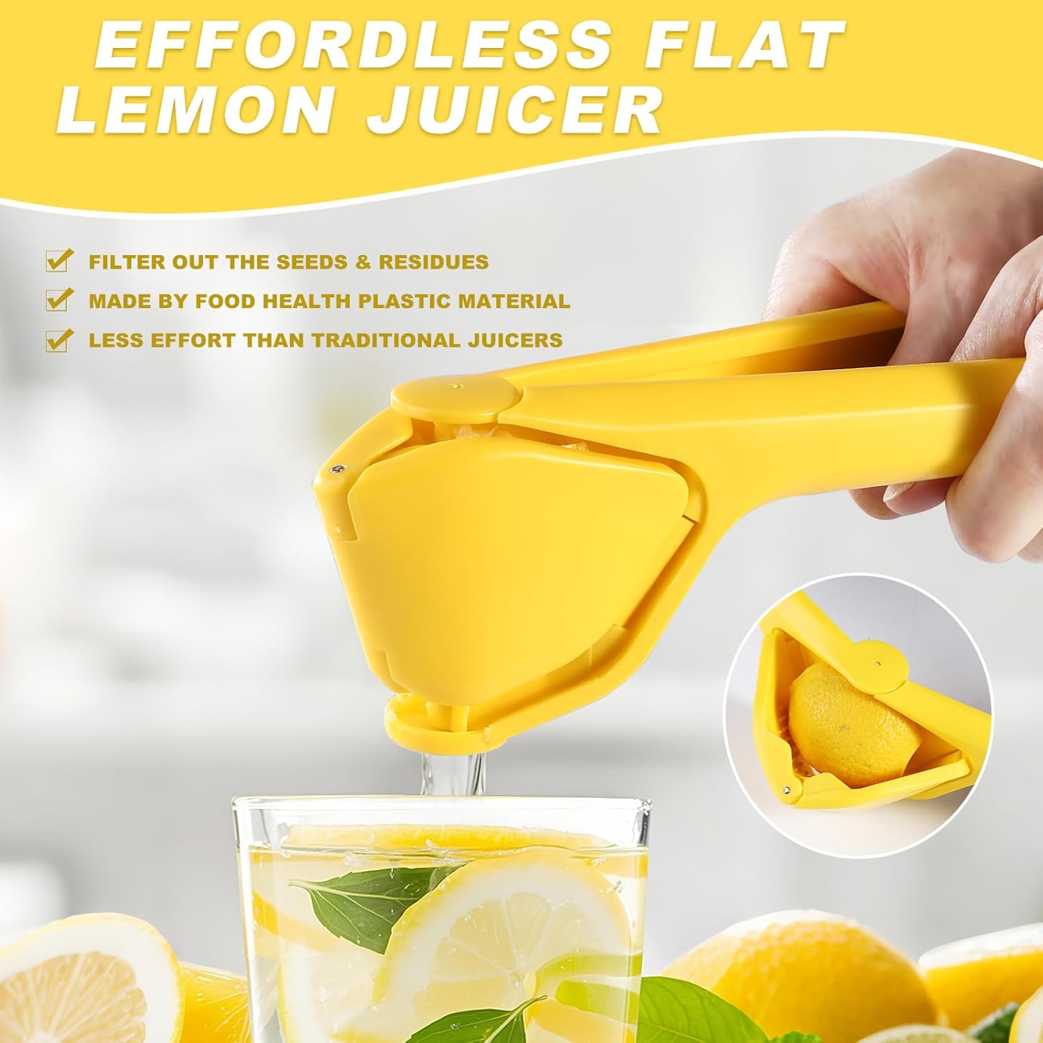 Lemon Squeezer, Effective Squeezing Juice Press, Easy-to-Use, Sturdy Flat Manual Lemon Juicer, Lime Squeezer, Citrus Juice Presser, to Squeeze Lemons, Limes, Citrus, oranges And Other Fruits - Culinary Roots
