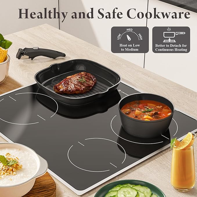 19 Pcs Pots and Pans Set Non Stick Ceramic Cookware Set with Removable Handles, Non Toxic Induction Kitchen Cookware Sets RV Cookware,Dishwasher/Oven Safe PFAS/PTFE/PFOA Free,Black