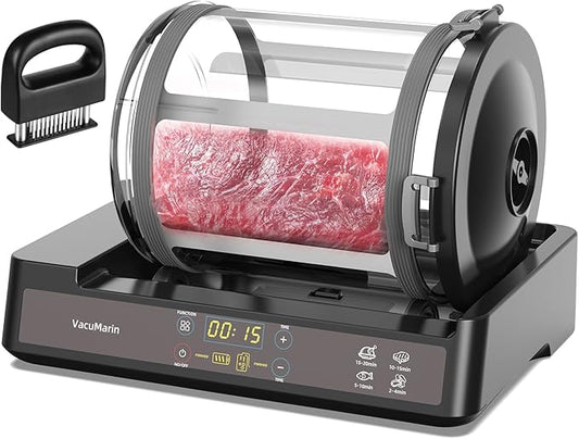 15 Minute Vacuum Tumbler Marinator for Meat Vegetable with Leak Proof Clip and Free Meat Tenderizer