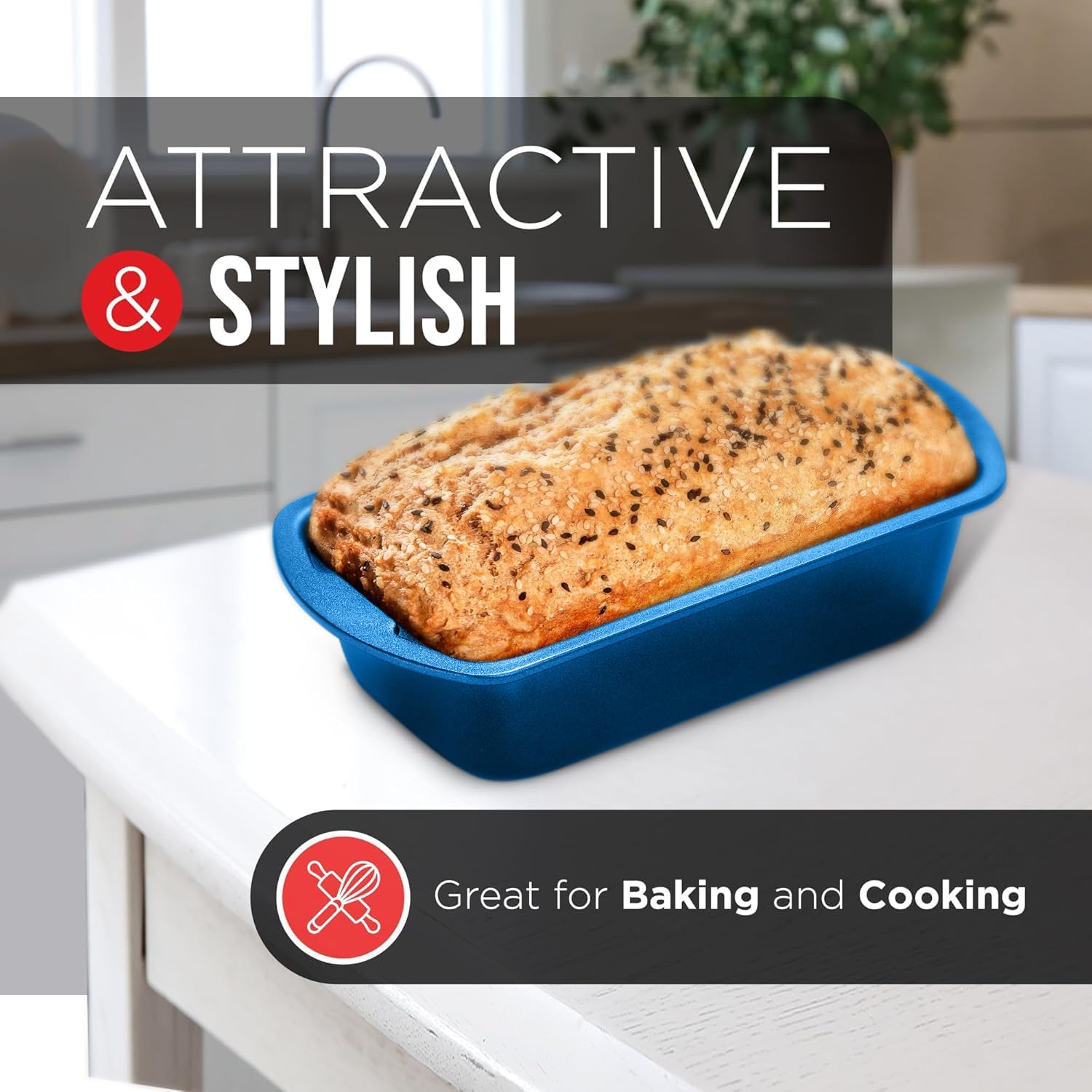 Nonstick Loaf Pan Set Pack of 2, 10.2" & 11" Large Baking Bread Pan, Oven Safe Up to 450°F, PFOA, PFOS, PTFE Free, Space Saving Stackable Design, Stain Resistant, Dishwasher Friendly, Blue Marble - Culinary Roots