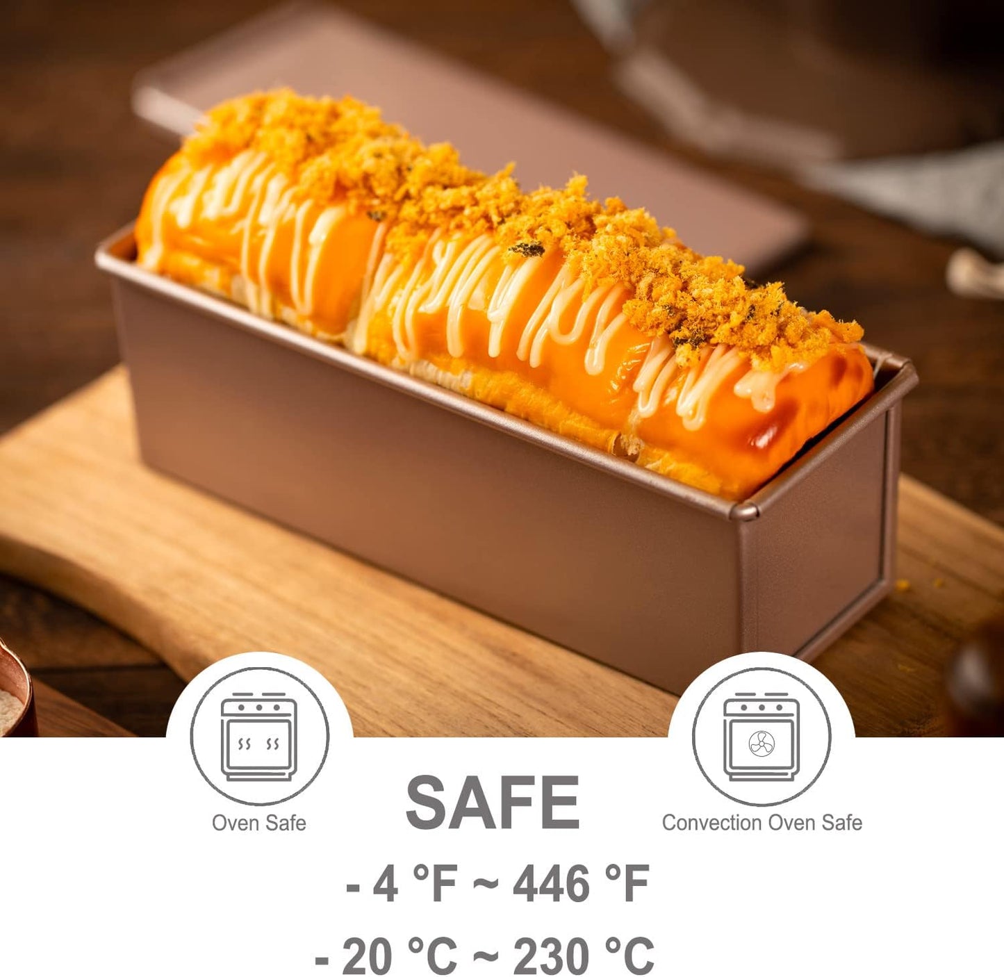 CHEFMADE Mini Pullman Loaf Pan with Lid, 0.66Lb Dough Capacity Non-Stick Rectangle Flat Toast Box for Oven Baking 2.8" x 8.1"x 2.8"(Champagne Gold) - Culinary Roots