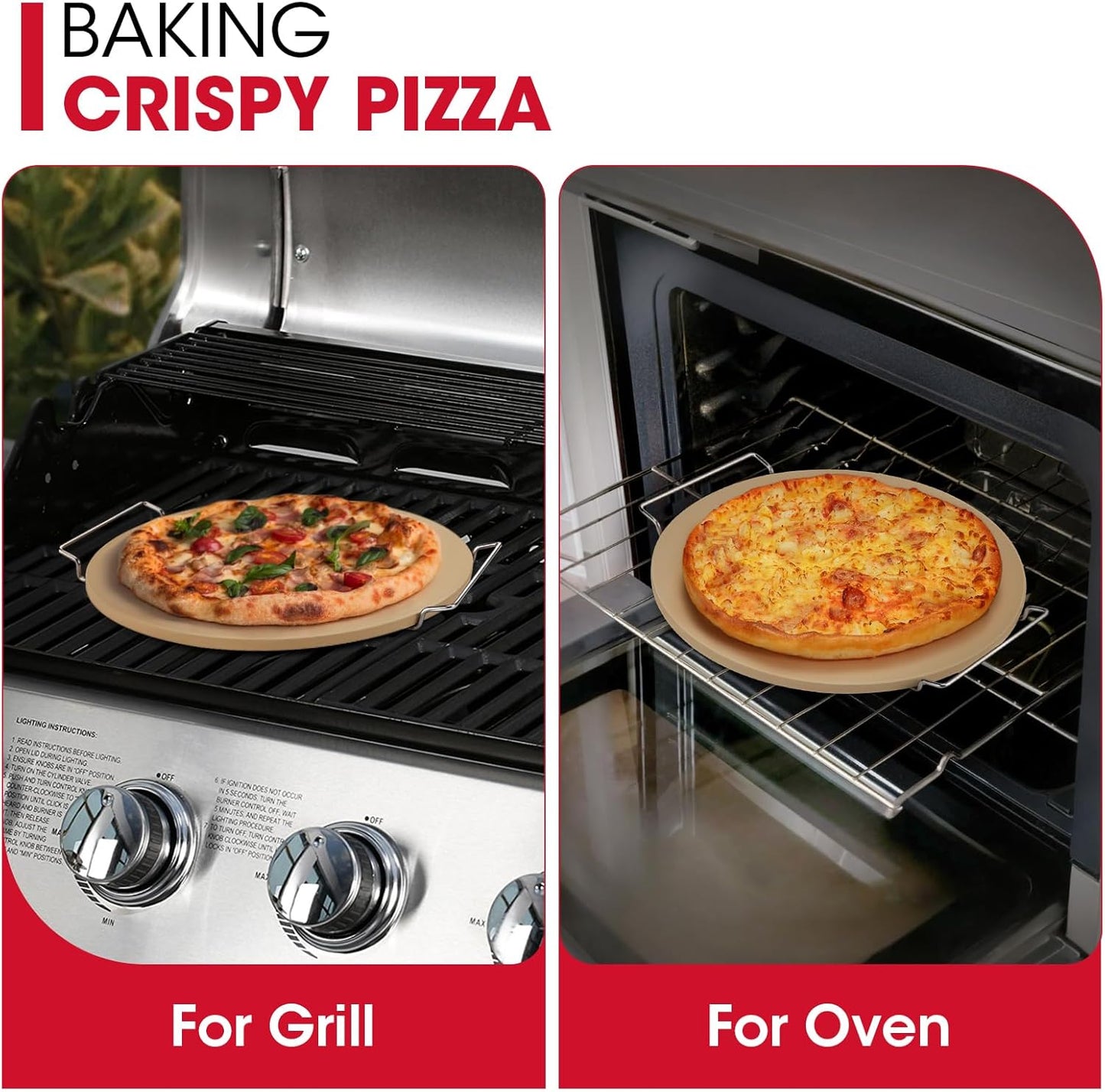 Unicook 12 Inch Round Pizza Stone for Oven and Grill, Cordierite Bread Baking Stone, Baking Crispy Pizzas, Bread and Cookies, Includes Carry Rack and Dough Scraper - Culinary Roots