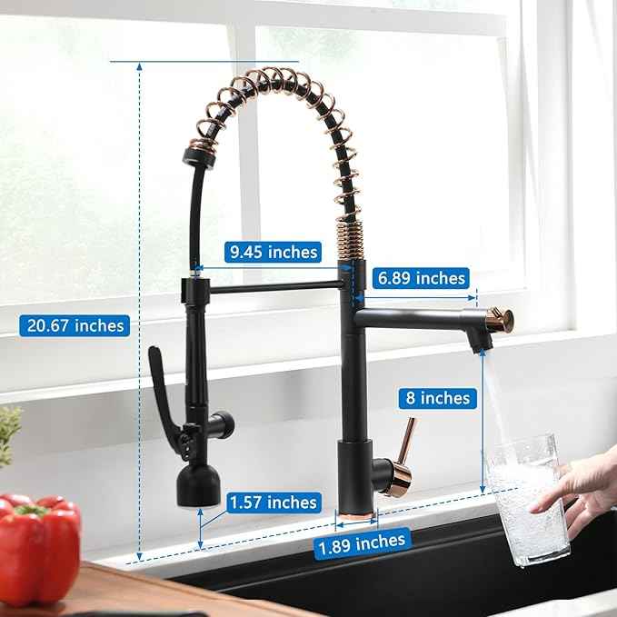 Fapully Commercial Single Handle Pull Down Sprayer Black&Rose Gold Kitchen Faucet,Kitchen Sink Faucet with LED Light