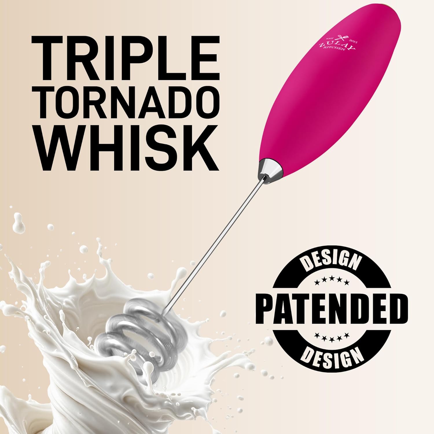 Zulay Kitchen Patented Tornado Triple Whisk Milk Frother with 4 Duracell Batteries – Handheld Foam Maker for Coffee, Lattes, Matcha & Hot Chocolate – Rich, Creamy Froth in Seconds - Culinary Roots