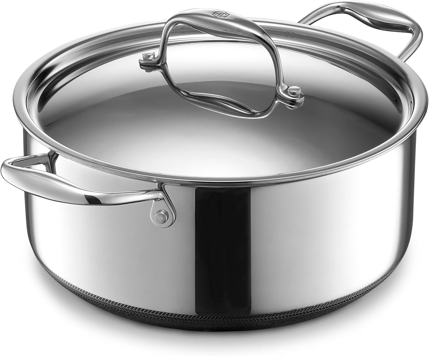 HexClad Hybrid Nonstick 5-Quart Dutch Oven with Stainless Steel Lid, Stay-Cool Handles, Dishwasher-Friendly, Oven-Safe Up to 900°F, Induction Ready, Compatible with All Cooktops - Culinary Roots
