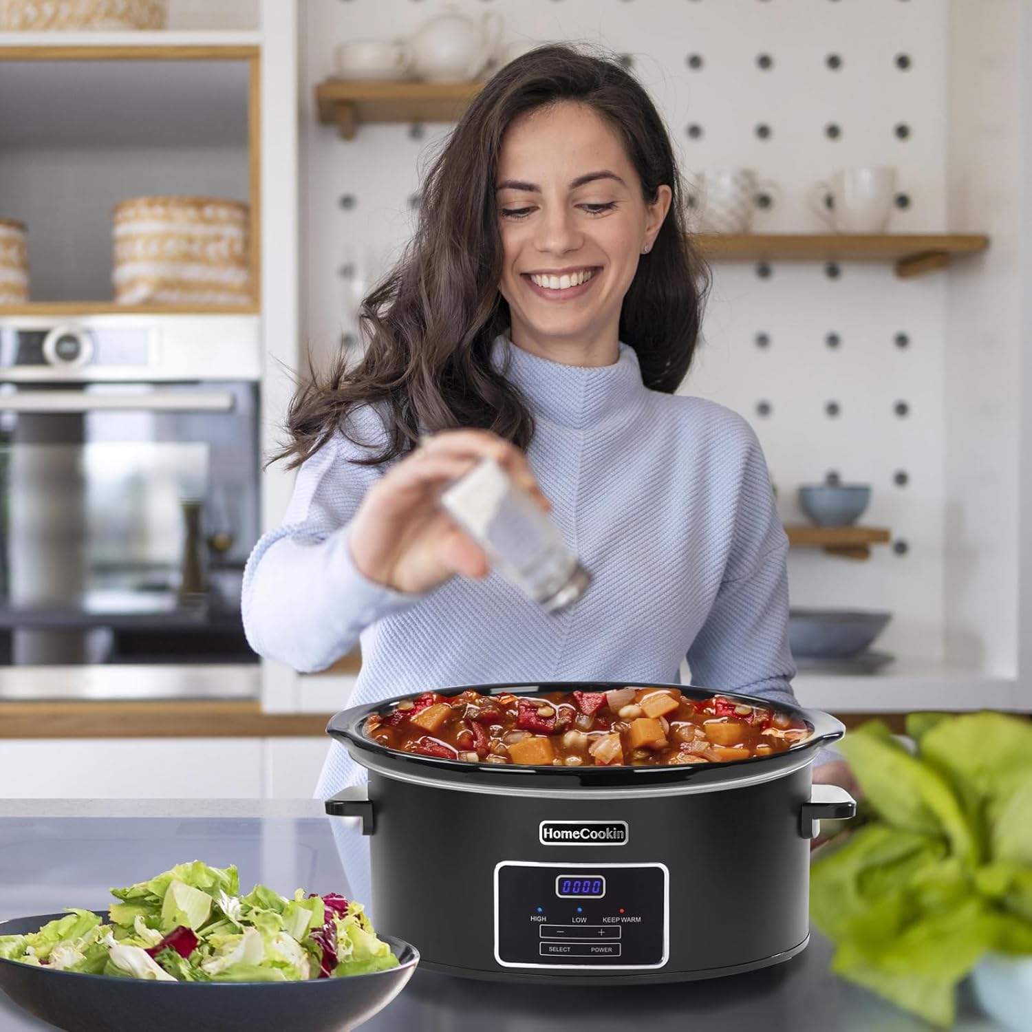 HOMECOOKIN 8 Quart Programmable Slow Cooker, Kitchen Appliances, Perfect Kitchen Small Appliance for Family Dinners, Black Stainless Steel - Culinary Roots