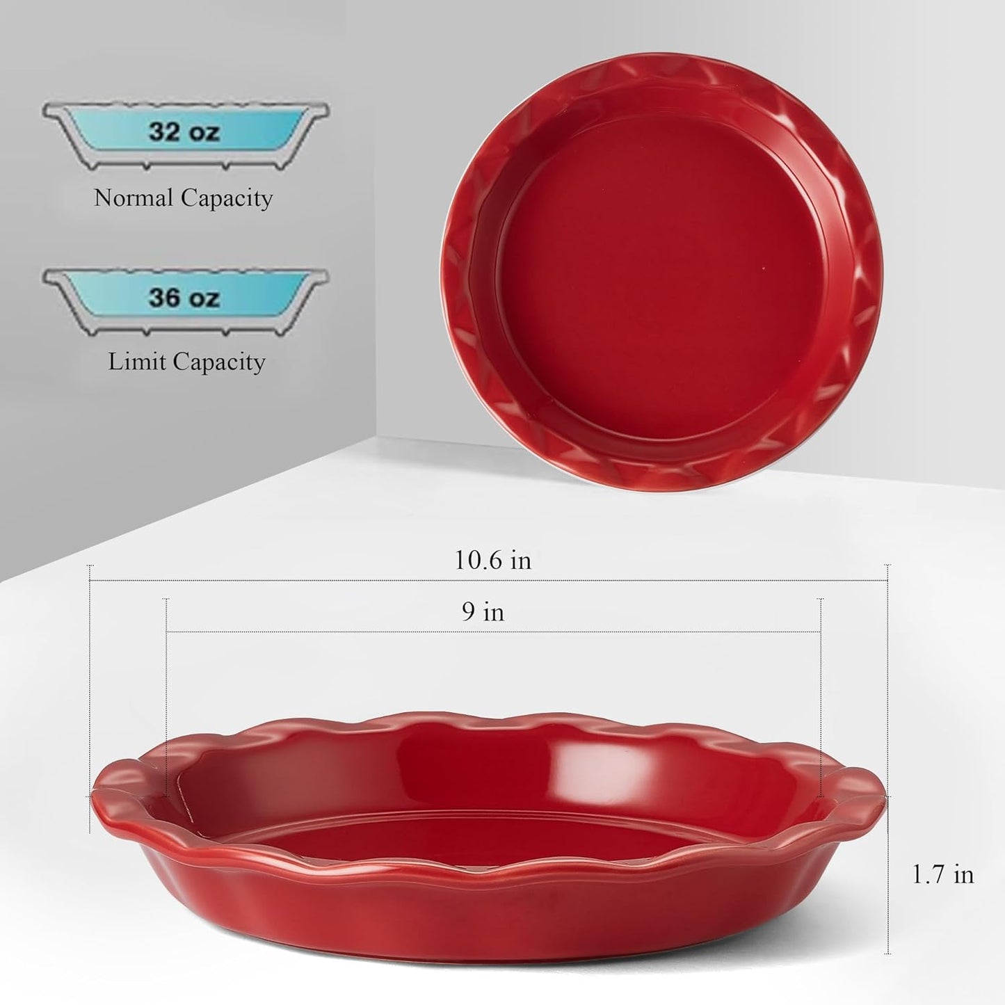 Lareina Ceramic Pie Pans for Baking, 9 Inches Pie Plate for Apple Pie, 36 Ounce Round Baking Dish, Set of 2, Thanksgiving day Gifts for Women, Red - Culinary Roots