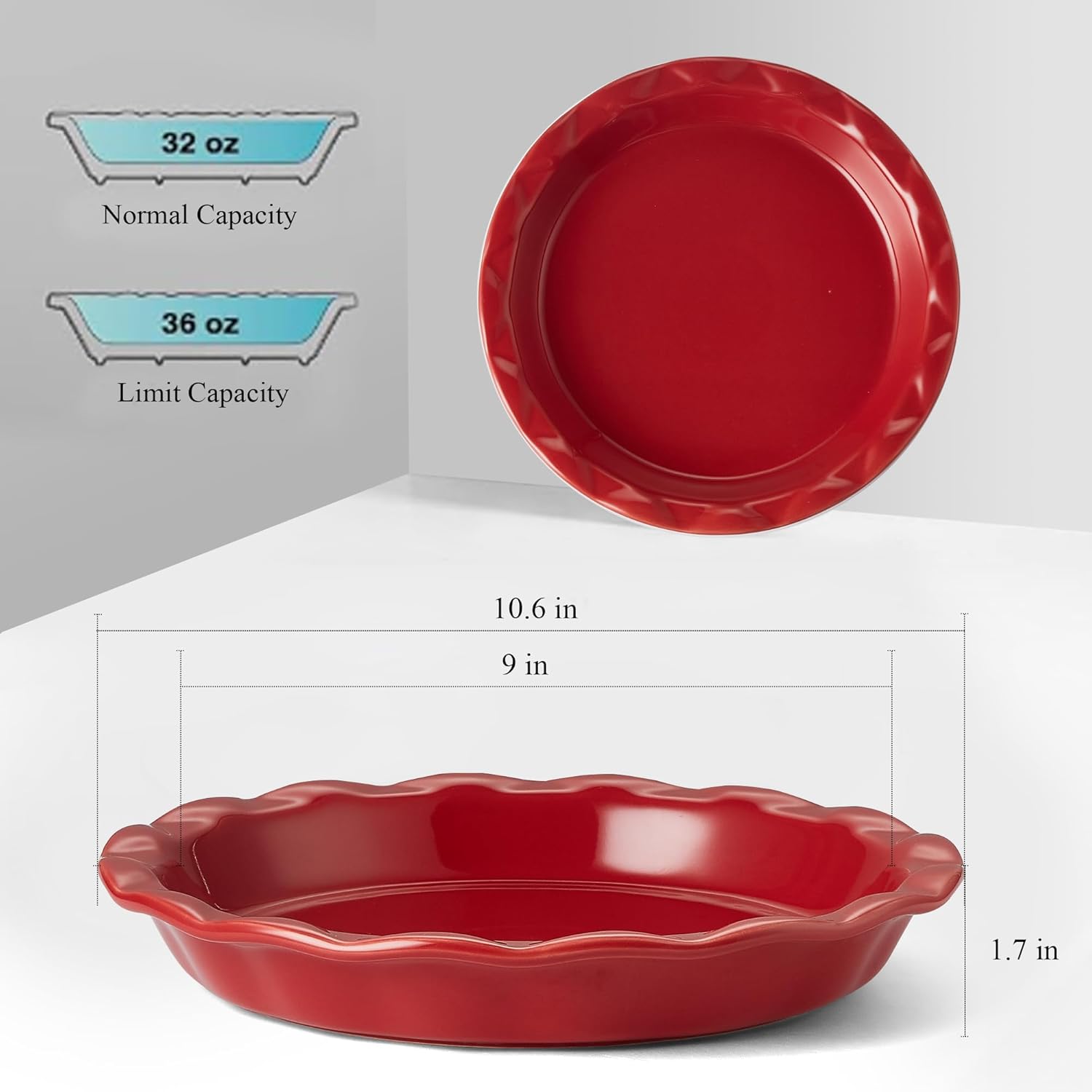 Lareina Ceramic Pie Pans for Baking, 9 Inches Pie Plate for Apple Pie, 36 Ounce Round Baking Dish, Set of 2, Thanksgiving day Gifts for Women, Red - Culinary Roots