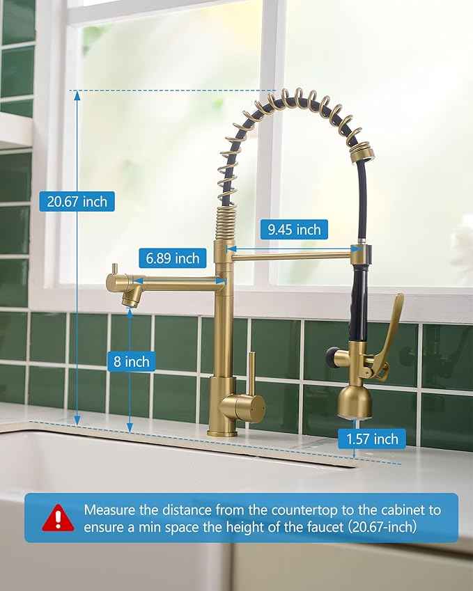 Fapully Single Handle High Arc Brushed Gold Pull Down Kitchen Faucet LED,Single Level Kitchen Sink Faucets with Pull Down Sprayer