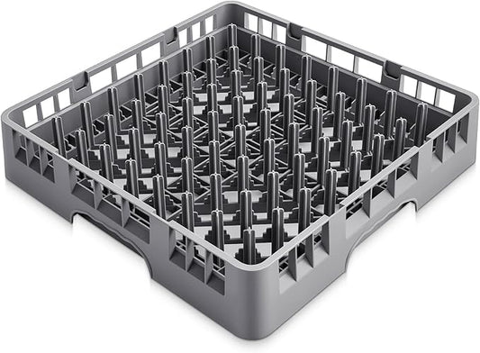1 Pack Commercial Dishwasher Tray Rack Polypropylene Full Size Flatware Rack for Bowls Plates Knives Forks Cups (Peg Dish,Gray)