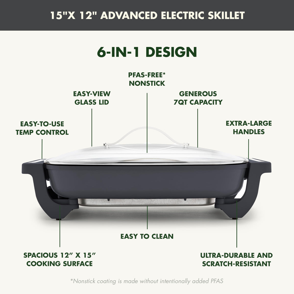 Advanced 12” X 15” Electric Skillet with Lid