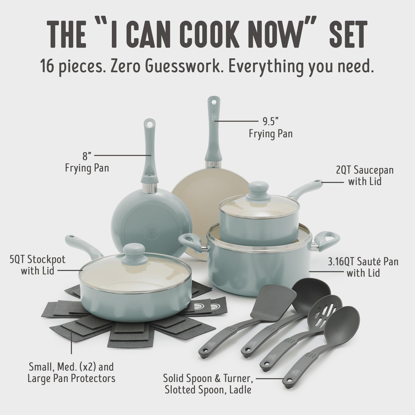 16pc Ceramic Nonstick Pots & Pans Cookware Set