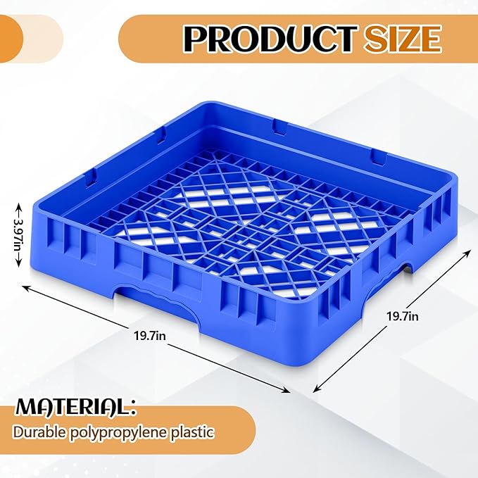 1 Pack Commercial Dishwasher Tray Rack Polypropylene Full Size Flatware Rack for Bowls Plates Knives Forks Cups (Basic,Blue)
