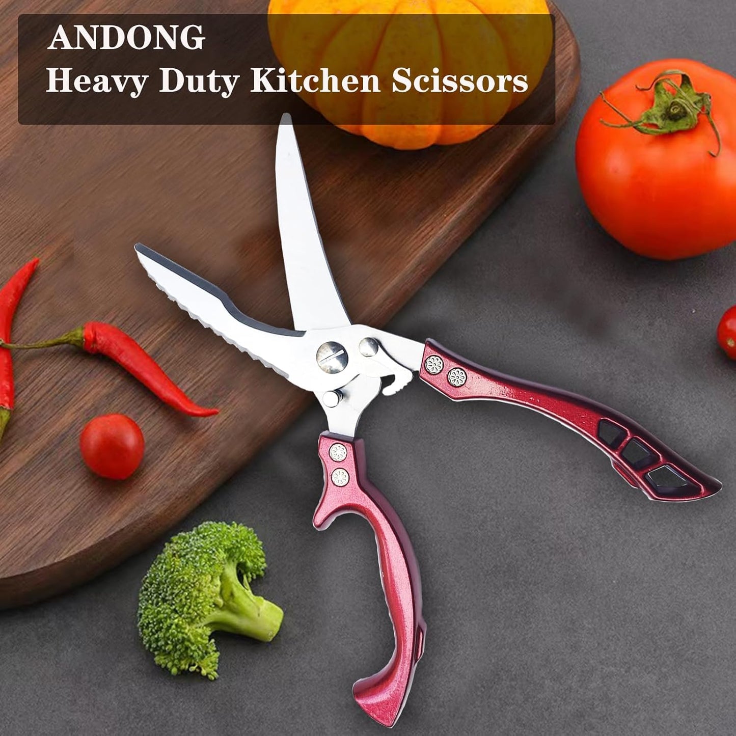 Heavy Duty Kitchen Shears by ANDONG, Kitchen Scissors,Stainless Steel Poultry Shears Heavy Duty Professional, Red - Culinary Roots