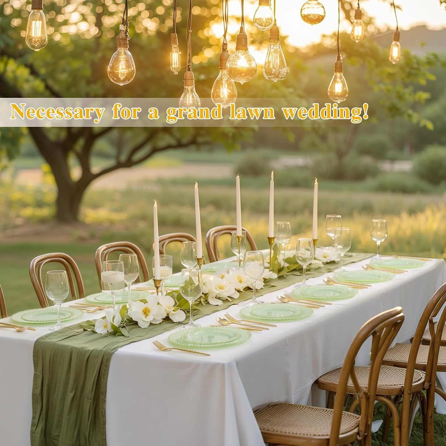 supernal 100pcs Green Disposable Plates - Green Heavy Duty Plastic Plates With Gold Beads - Include 10inch Dinner Plate and 7inch Plastic Dessert Plate - Disposable Serving Platters for Party,Wedding