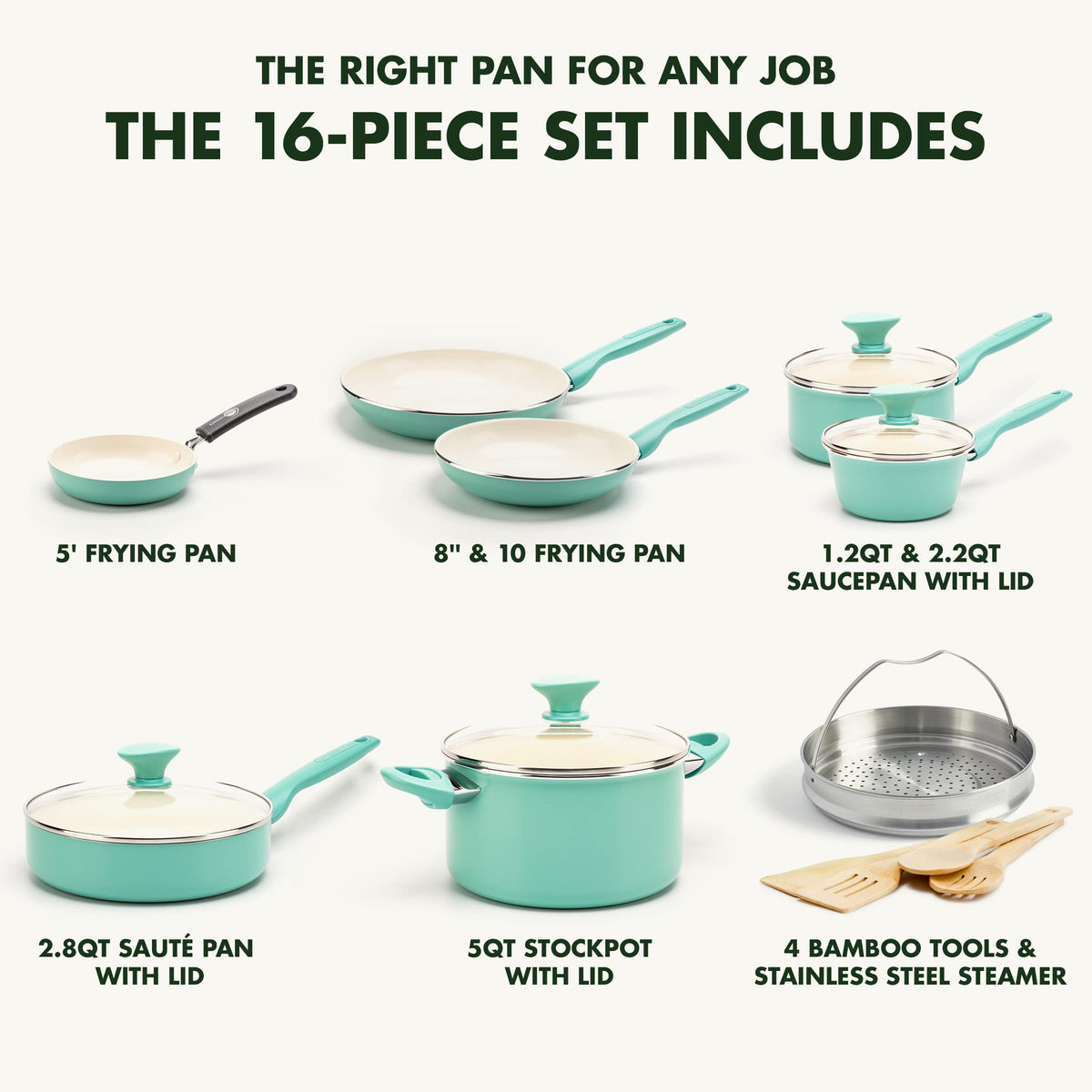 Rio Healthy Ceramic Nonstick 16 Piece Cookware Pots and Pans Set