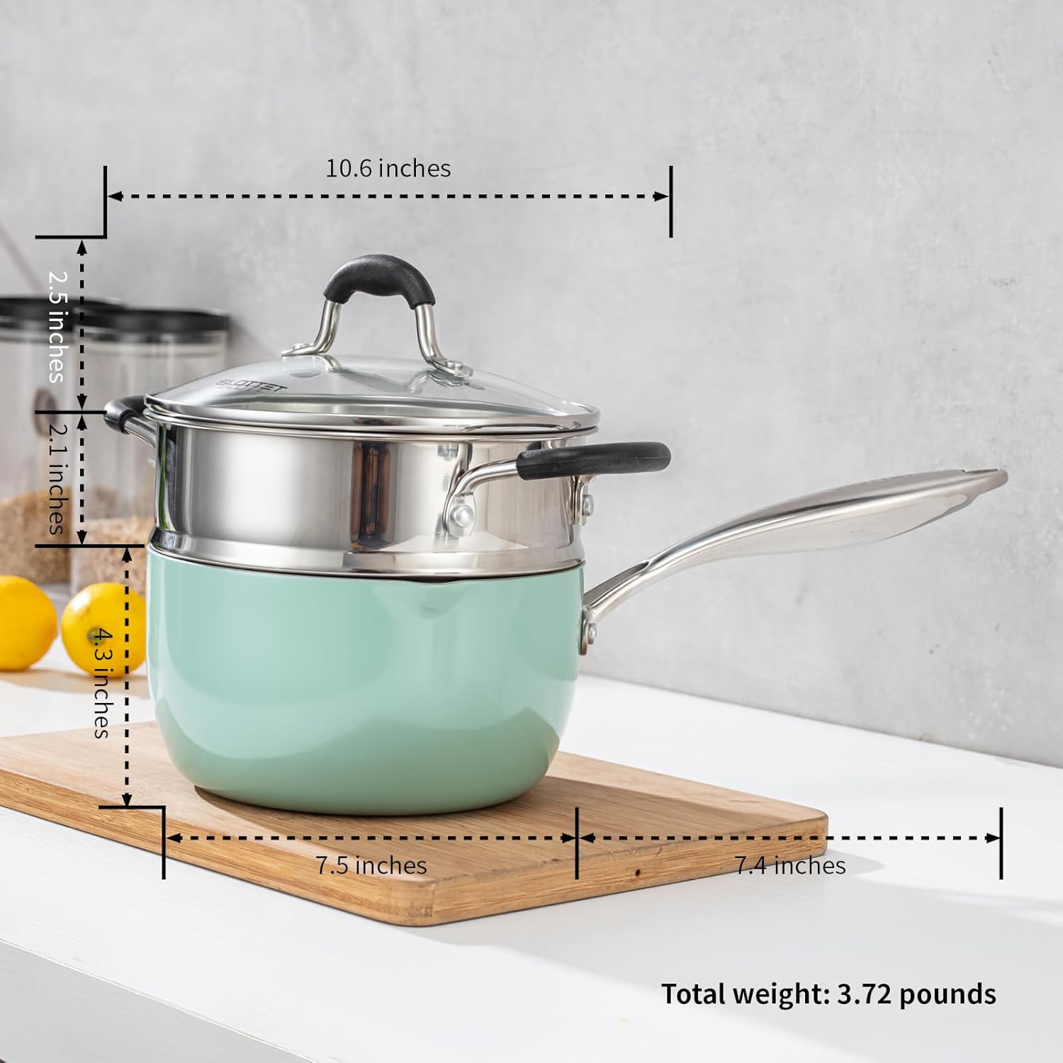 Ceramic Nonstick Tri-Ply Stainless Steel Sauce Pan with Steamer,2.5 Quart Small Multipurpose Pot with Pour Spout,Strainer Glass Lid, 2qt Saucepan for Cooking with Stay-cool Handle,Green - Culinary Roots