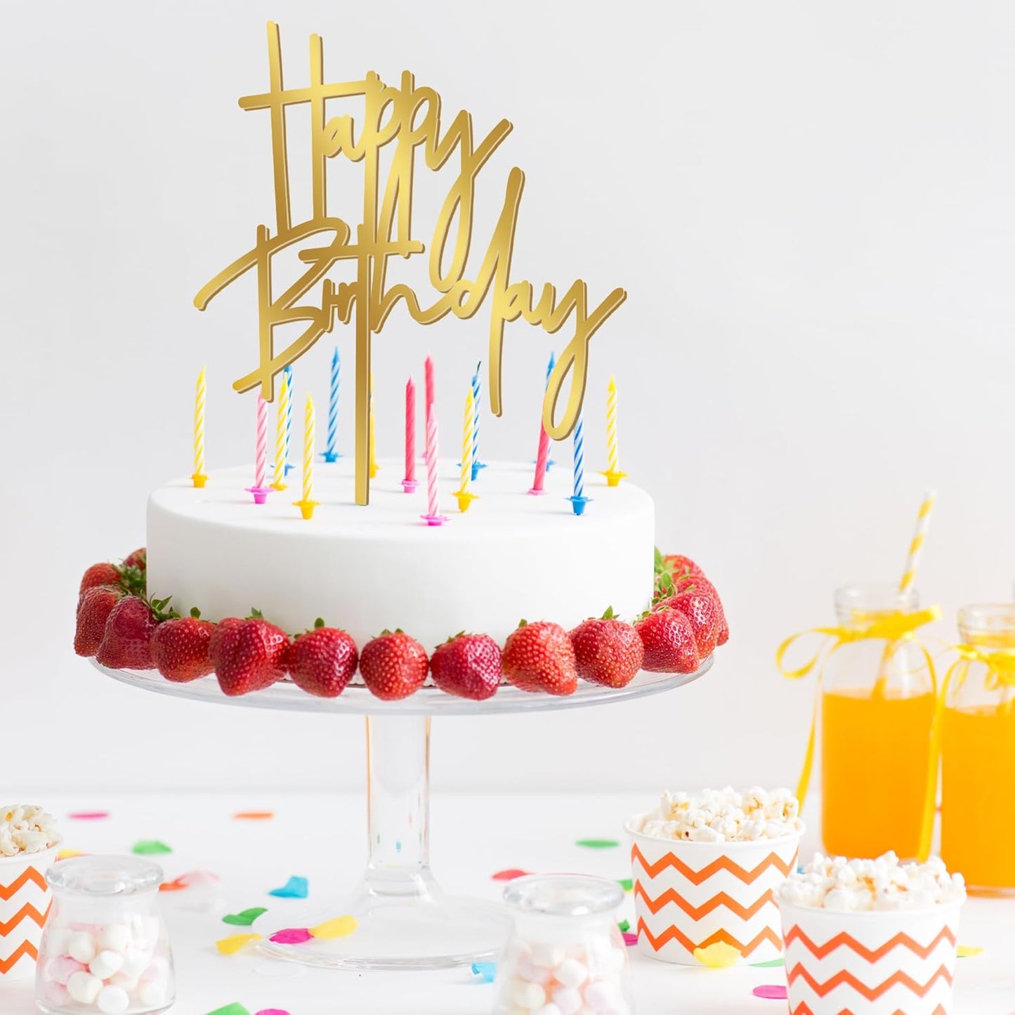 1PCS Gold Birthday Cake Topper, 5.3 x 7.2 Inches Acrylic Happy Birthday Cake Sign, Glitter Mirror Cake Topper Decorations for Anniversary, Bridal Shower, Birthday Party Supplies