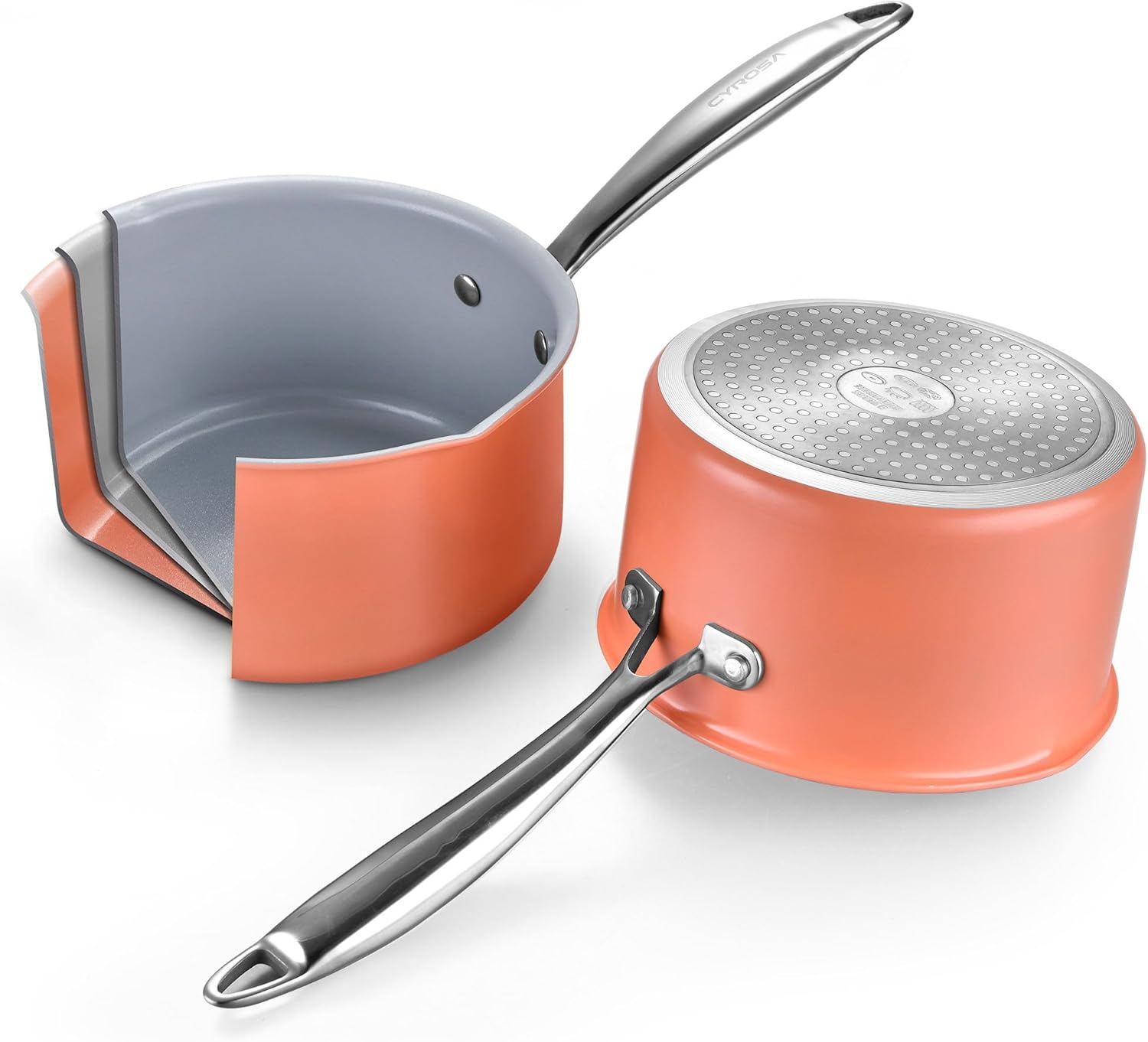 Nonstick Ceramic Saucepan 2.5 Qt,Sauce Pot with Strainer Lid,Two Side Spouts for Easy Pour with Ergonomic Handle,Non Toxic,PTFE &PFOA Free - Oven Safe Compatible with All Stovetops,Perracotta - Culinary Roots