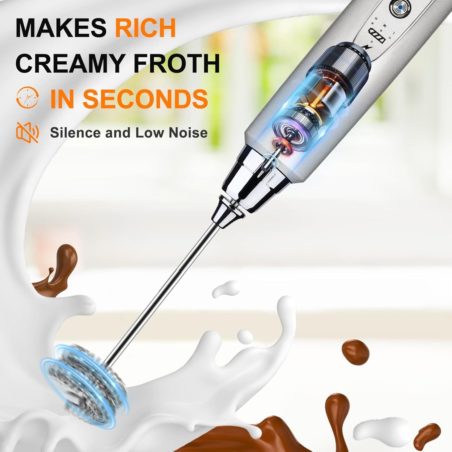 YUSWKO Silver Rechargeable Milk Frother for Coffee with Stand, Handheld Drink Mixer with 3 Heads 3 Speeds Electric Stirrers for Latte, Cappuccino, Hot Chocolate, Egg - Culinary Roots