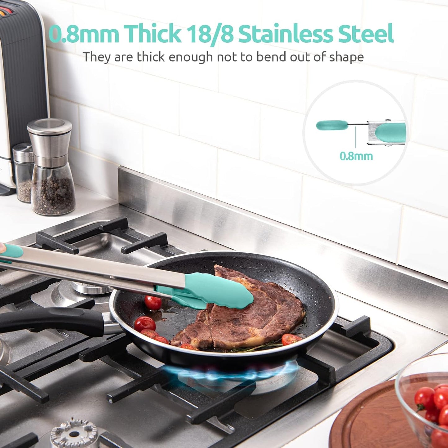 600ºF Heat Resistant Kitchen Tongs: U-Taste 16 in Extra Long Large Silicone Cooking Tong with Sturdy Non Stick Rubber Tips & Non Slip Silicon Coated 18/8 Stainless Steel Handle for Grill BBQ(Aqua Sky) - Culinary Roots